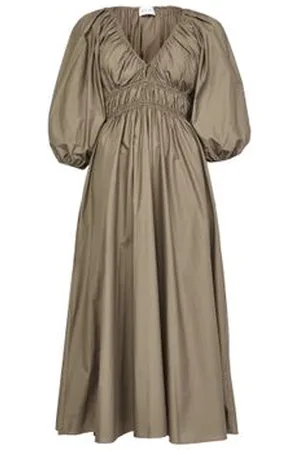 MATTEAU Gerafftes Midikleid mit tiefem Ausschnitt und Knöpfen