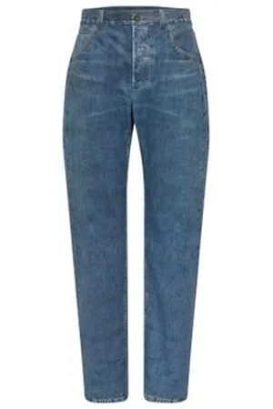 Bottega Veneta Bedruckte Lederhose mit Denim-Effekt