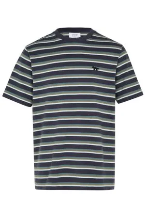 Maison Kitsuné Gestreiftes Komfort-T-Shirt mit Fuchsprofil-Patch
