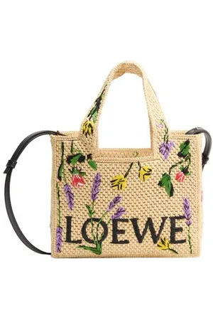 Loewe Kleine Tote Bag Font Flowers aus Raffia