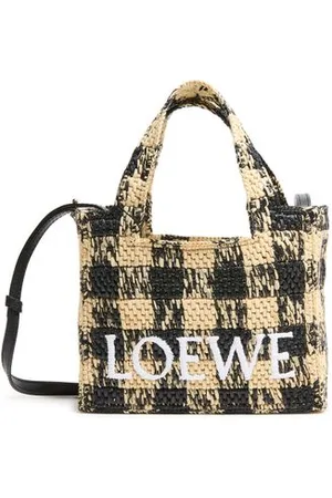 Loewe Mini Tote Font Gingham aus Raffia