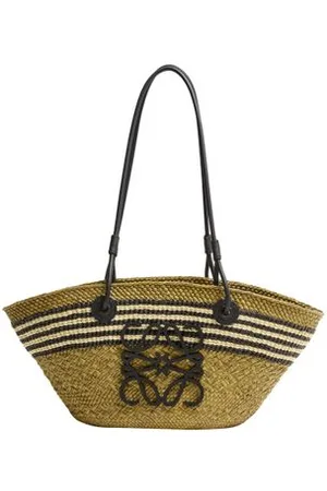 Loewe Kleine Korbtasche Anagram Stripes aus Iraka-Palme und Kalbsleder