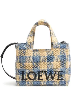 Loewe Kleine Tote Bag Font Gingham aus Raffia