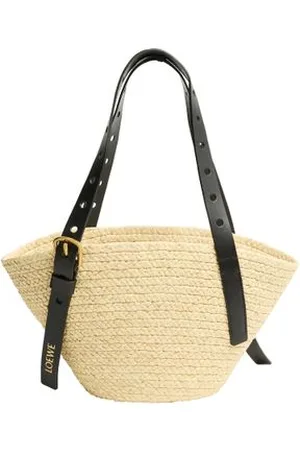 Loewe Kleine Korbtasche Punch Hole aus Raffia und Kalbsleder
