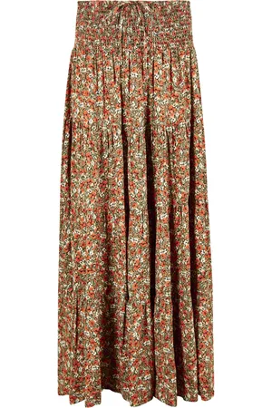 Apricot Ditsy Floral Tiered Maxi Skirt 