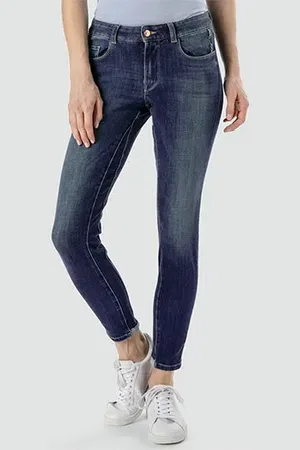 Alberto Damen Jeans Baumwolle unifarben