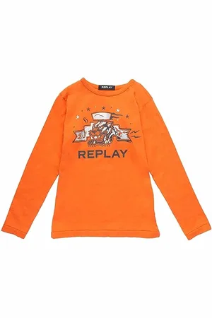 Replay Jungen Langarmshirt aus Baumwolle mit Logo Tiger Print, (Orange), 4 Jahre