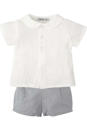 BABIDU Uni Baby Conjunto para Bebé Y Niño Camisa de Manga Corta Blanca Con Cuello Bobo Y Pantalón Corto Gris Set, , 6 Meses