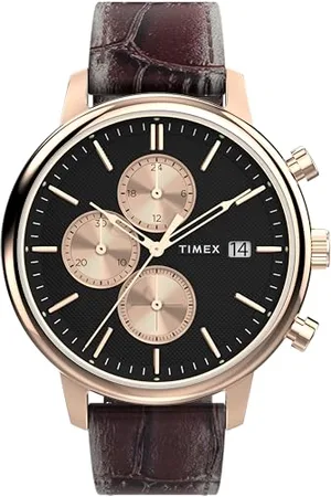 Timex Trend Herren-Armbanduhr, 45 mm, schwarzes Lederarmband mit Schnellverschluss, schwarzes Zifferblatt, rotes Gehäuse TW2Y28900