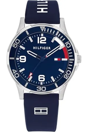 Tommy Hilfiger Jungenuhr – Blaues Zifferblatt, Blaues Silikonarmband, 34mm Edelstahlgehäuse, Aluminiumlünette, Quarzwerk, 5 ATM