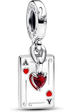 PANDORA Moments Disney Villains Herzkönigin Doppelter Charm-Anhänger aus Sterling Silber mit künstlichem Kristall, Kompatibel Moments Armbänder, 793420C01