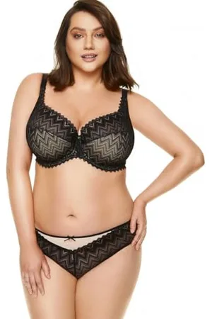 Gorteks Lingerie Echo-B3 halb gepolsterter BH aus Spitze mit geometrischem Muster, Komfort BH Damen mit Bügel, große Größen Damen Unterwäsche, BH für große und kleine Brüste - 80F, Schwarz