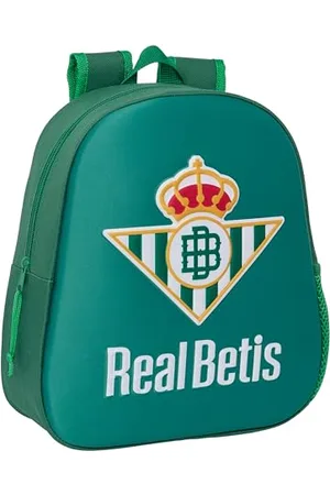 Safta Real BETIS BALOMPIÉ Schulrucksack mit 3D-Design, anpassbar an den Wagen, ideal für Kinder verschiedener Altersgruppen, bequem und vielseitig, Qualität und Widerstandsfähigkeit, 27 x 10 x 33 cm