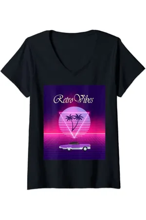 Alpha Industries Damen Retro 80er Jahre Summer Vibes T-Shirt mit V-Ausschnitt