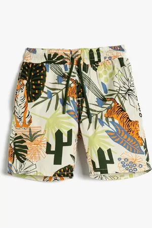 Koton Boys Shorts Drawstring Tiger Printed Floral Cotton