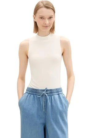 TOM TAILOR Damen 1043074 Basic Top mit RIPP, 10332-Off White, XXL