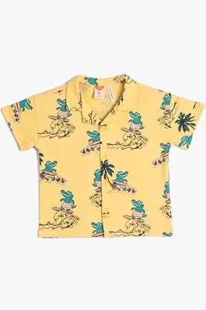 Koton Babyboy Shirt Short Sleeve Crocodile Printed Cotton