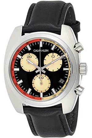 Calvin Klein Herren Chronograph Quarz Uhr mit Leder Armband K8W371C1