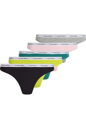 Calvin Klein Damen 5er Pack Strings Thong Low-Rise Baumwolle mit Stretch, Mehrfarbig (Blk/Gryhtr/Bf Pk/Lvly Tl/Kwl Lm), M