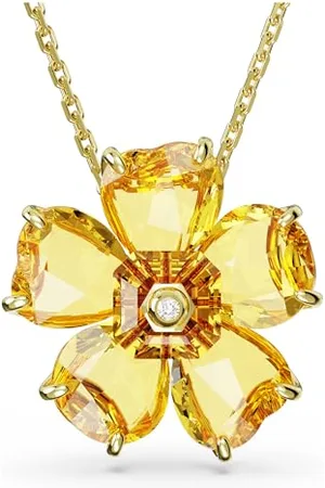 Swarovski Florere Halskette, Gelbe und Vergoldete Damenhalskette mit Blumen-Anhänger und Strahlenden Kristallen