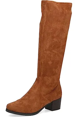 Caprice Damen Hohe Stiefel mit Absatz Airmotion bis zum Knie Blockabsatz Weite G, Braun , 38.5 EU