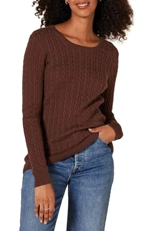 Amazon Damen Leichter Langarm-Pullover Mit Rundhalsausschnitt Mit Zopfmuster (Erhältlich In Übergröße), , XS