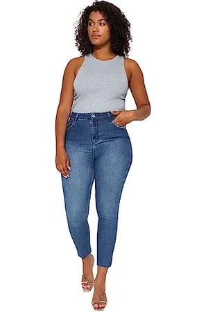 Trendyol Damen Frauen Hohe Taille Skinny Fit Plus Size Jeans Hose Casual, , 42 Große Größen