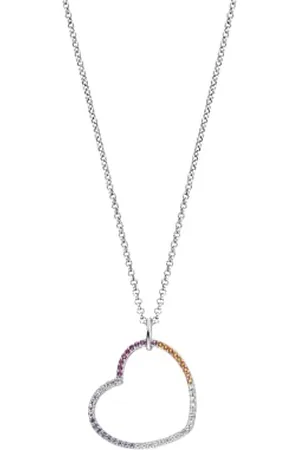 Engelsrufer Halskette mit Herz-Anhänger aus Sterlingsilber und Zirkonia in Warm Multicolor, Länge: 42cm +4cm +4cm, ERN-HEARTWARM-ZIM
