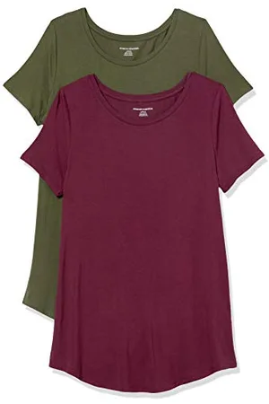 Amazon Damen Tunika mit U-Ausschnitt und Kurzen Ärmeln, 2er-Pack, , M