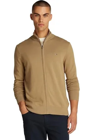 Tommy Hilfiger Herren Pullover mit Reißverschluss Essential Cotton Zip Thru Stehkragen, Beige (Safari Canvas), XXL