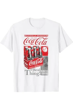Coca-Cola Unisex-Erwachsene Retro T-Shirt Klein Kurzarm Klassisch Einfarbig Crew-Ausschnitt Flachkragen Stretch T-Shirt