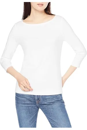Amazon Damen T-Shirt mit Bateau-Ausschnitt und 3/4-Ärmeln in schmaler Passform, , XXL