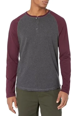 Amazon Herren Langärmeliges Henley-Shirt, Schmale Passform, , L