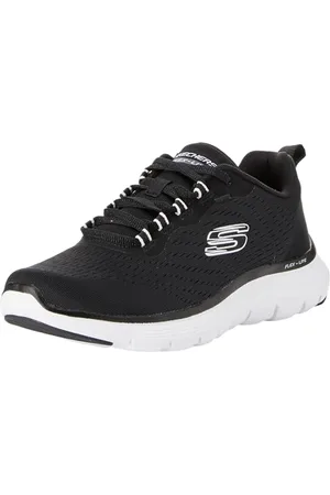 Skechers Damen Flex Appeal 5.0 Low-Top-Sneaker, Schwarzes Netzgewebe, weißer Rand, 37 EU
