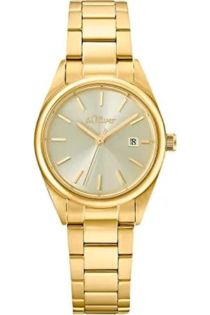 QS by s.Oliver Armbanduhr Damen Quarzuhr Analog, mit Edelstahl Armband, Gold, 3 bar Wasserdicht, Kommt in Uhren Geschenk Box, 2033532