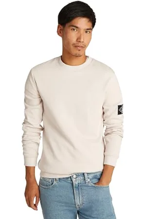 Calvin Klein Herren Langarmshirt Badge Waffle Baumwolle, Beige , S