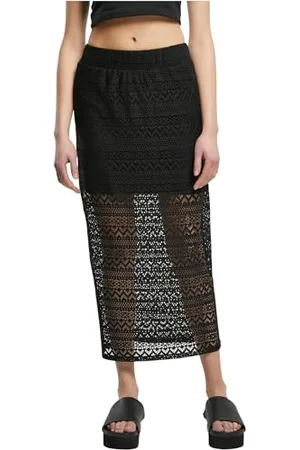 Urban classics Damen TB6013-Ladies Stretch Crochet Lace Midi Skirt Rock, Black, S