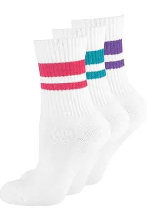 Nur Die 3er Pack Retro Tennissocken Hohe Sport Socken mit Streifen aus atmungsaktiver Baumwolle Damen