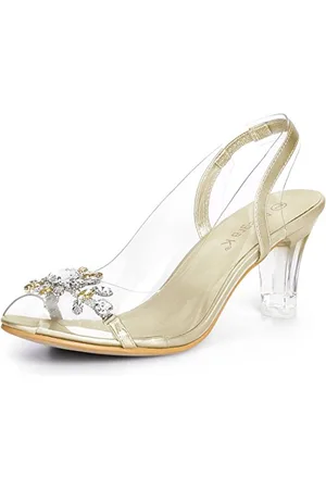 Allegra K Damen Transparente Slingback Blumen Strass Peep Toe Heels Sandalen 38