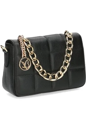Caprice Damen Handtasche aus Leder mit Kette, Schwarz , 1