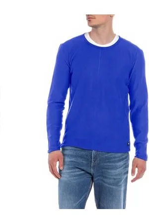 Replay Herren Strickpullover mit Rundhals-Ausschnitt, (Blau), XXL