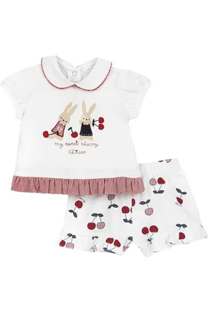 chicco Compleet voor Pasgeboren Meisje met T-shirt en Korte Broek, met Knopen op de Achterkant, met Moderne en Trendy Grafische Prints, van Katoen, Machinewasbaar, 0-24 Maanden, Entworfen in Italien