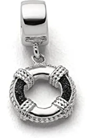 DUR Einzel Charm-Anhänger Rettungsring für Damen aus 925er Sterling-Silber mit Lavasand in der Farbe , Maße: 1x1 cm, F263