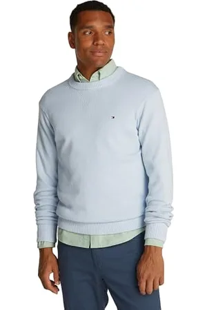 Tommy Hilfiger Herren Pullover Chunky Cotton Crew Neck Strickpullover, Blau (Breezy Blue Mouline), M