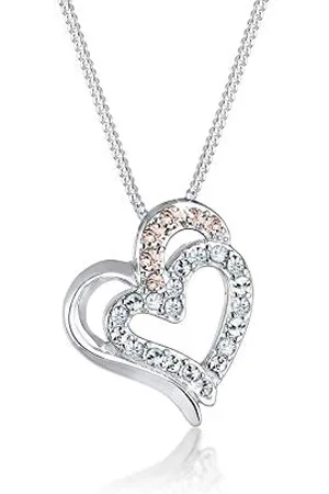 Elli Halskette Damen mit Anhänger verbundene Herzen und Kristalle in 925 Sterling 45 cm lang