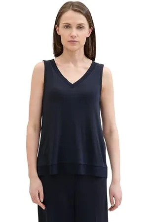 TOM TAILOR Damen Basic Tanktop mit gerippten Details, sky captain blue, XL