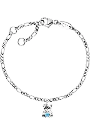 HERZENGEL Mädchen Kinder Armband aus Sterling Silber und einem Anhänger mit Teddy Bär - besetzt mit einem blauen Achat Stein - Karabinerverschluss - längenverstellbar - nickelfrei