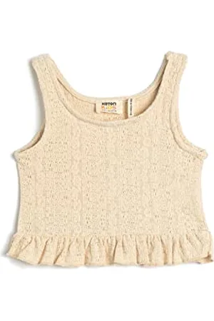 Koton Girls Crocheted Crop Tank Top Sleeveless Round Collar Ruffle Detail