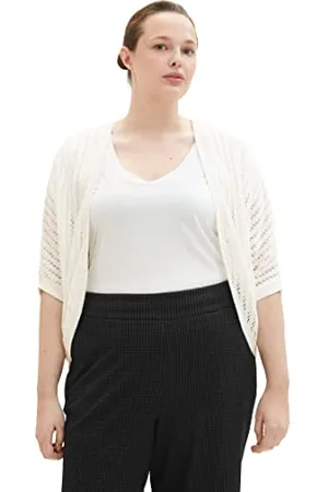 TOM TAILOR Damen 1038554 Plussize Bolero Strickjacke, 10315-Whisper White, 50