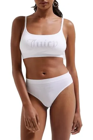 Juicy Couture Damen Diamante Bralette & Brief Unterwäsche bügellosem BH und Slip für Sport Freiteit u. Fitness in versch. Farben Dessous-Set, White, Standard